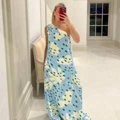 Blue Floral One Shoulder Dress