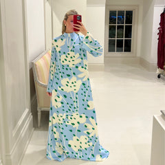 Blue Floral Long Sleeve Dress